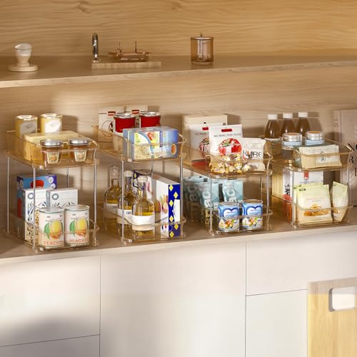 Image of Delamu 2-Tier Under Sink Organizers and Storage, Multi-Purpose Stackable Bathroom Cabinet organizers, Pull Out Kitchen Pantry Organization and Storage with Dividers(2 Pack, Amber)