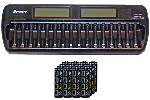 AccuLoop-X 16 Bay AA/AAA LCD Battery Charger + 16 AA 2600 mAh NiMH Batteries
