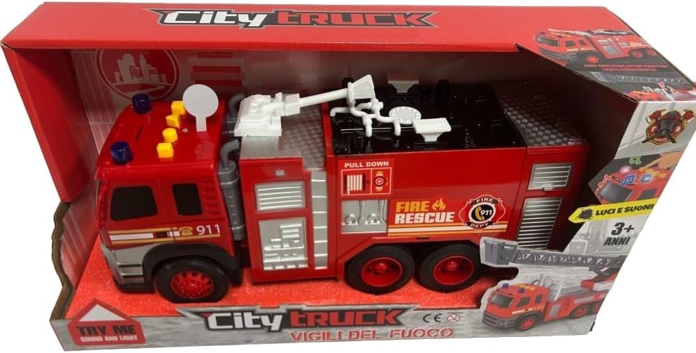 Camion Pompieri Luci e Suoni Camion Pompieri Giocattolo Grande per Bambini con Movimento a Frizione Luci Lampeggianti & Sirene Veicolo Giocattolo di Emergenza (A)