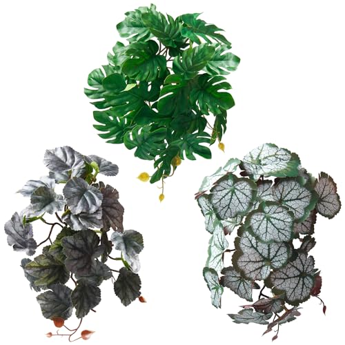 Image of 3 PCS Reptile Plants Artificial Hanging Plants with Suction Cup Pets Habitat Climbing Decorations Amphibian Terrarium Fake Plants