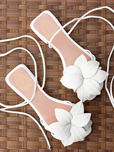 Image of Shoetopia Elegant Flat Sandals with Floral Detail | Chic Lace-Up Straps | Comfortable Summer Footwear for Women