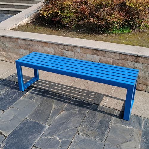 Image of Modern Iron Metal Outdoor Bench Perfect for Garden Park and Roadside Use (Blue-100cm)