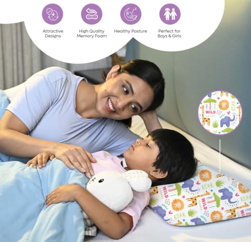 Image of Premium Memory Foam Baby & Toddler Pillow | Head,Neck & Back Support Cushion | Washable Removable Cover | Ideal for Sleeping,Reading & Resting | Age 2to9 Year | 20.5x11.5x2.5in, Animal Print