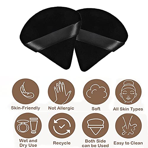 12-Piece Triangle Powder Puff Set - Soft Velour Puffs for Loose Powder Foundation, Cream Blush - Reusable, Dry & Wet (Black) - Image 4