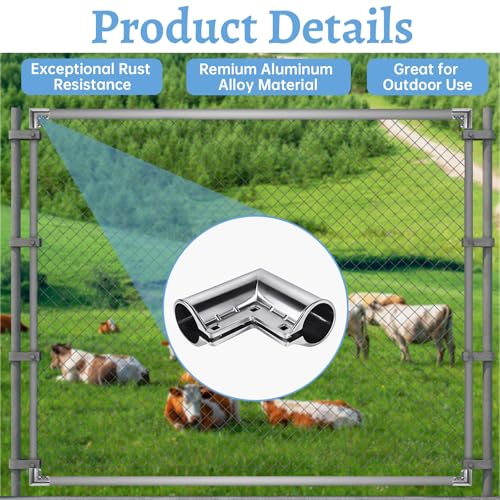 Aluminum Chain Link Fence Gate Corner, 4 Pcs Gate Corner 90 Degree Gate Elbow for 1-3/8\" × 1-3/8\" Diameter Pipe
