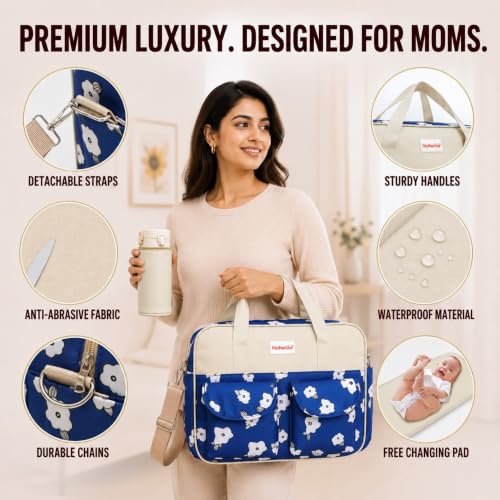 Image of Diaper Bag for Mothers for Travel with Changing Station | Tote Diaper Baby Bag for Mom | Diaper Bag with Insulated Bottle Holder & Changing Mat | 17 L,10 Pocket