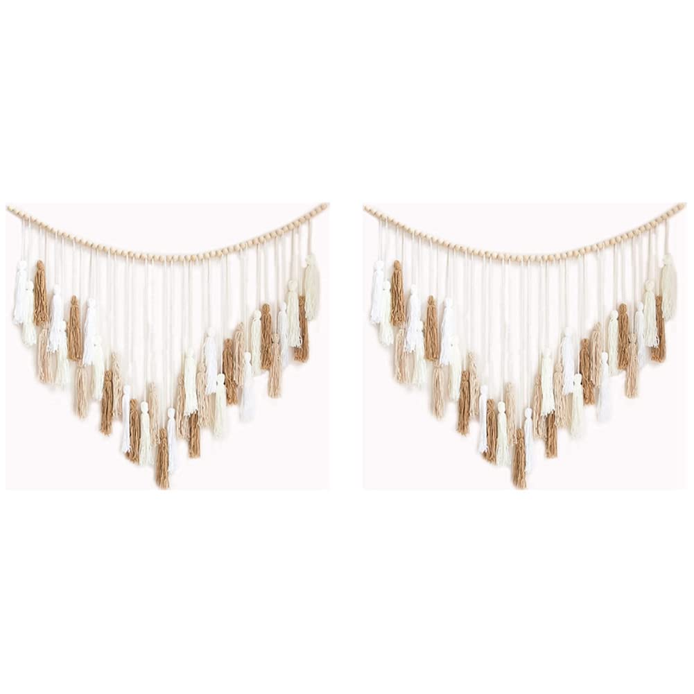 Macramé mural marron pour chambre et salon déco bohème perles bois
