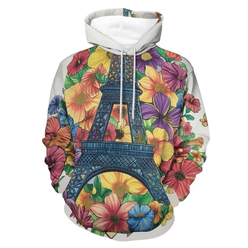 Sweat à capuche tour fleurie colorée pour homme et femme, pull à manches longues taille S