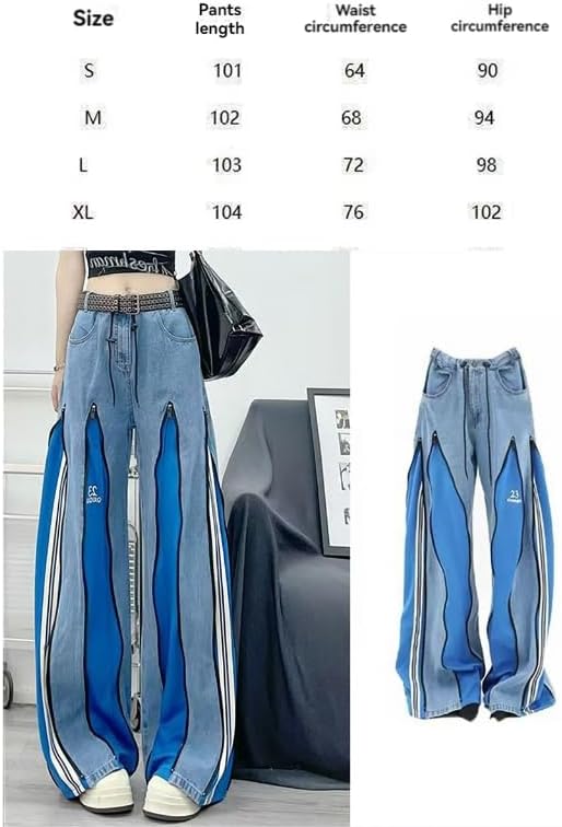 Ladies' Retro American Patchwork Printed Jeans, Stylish Personalized Zipper Design, Loose Y2K Hip-hop Casual Pants - Image 4