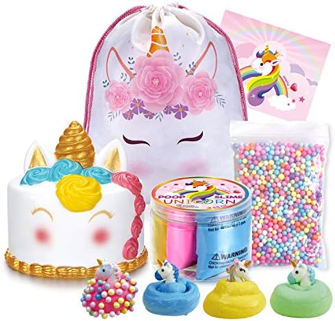 LittleBoo Unicorn Gift Set - Unicorn Squishy, Unicorn Slime, Unicorn Drawstring Backpack, Unicorn Card - Unicorn Gifts for Girls (Cream Cake Unicorn Squishy)