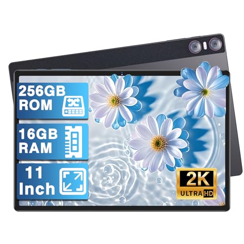 YESTEL Android Tablette Tactile avec 16Go + 256Go (1To TF), Tablette 11 Pouces avec 2000 x 1200 IPS + 4 Intervenants, GPS, 5G Wi-FI, 8600mAh, Chargement Rapide 18W, 3 Caméras, avec Étui, Gris