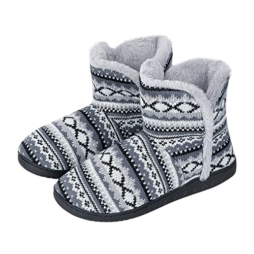 Winter Warm Ankle Slippers for Men Women, Indoor Outdoor Plush High Top Boots Knitted Anti-Slip Ankle Slippers