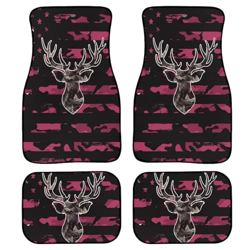 Cozeyat Pink Camo Deer Car Floor Mats Heavy Duty Rubber Car Mats 4-Piece Automotive Floor Mats Universal Car Mats All Weather for Most Sedan, SUV, Truck