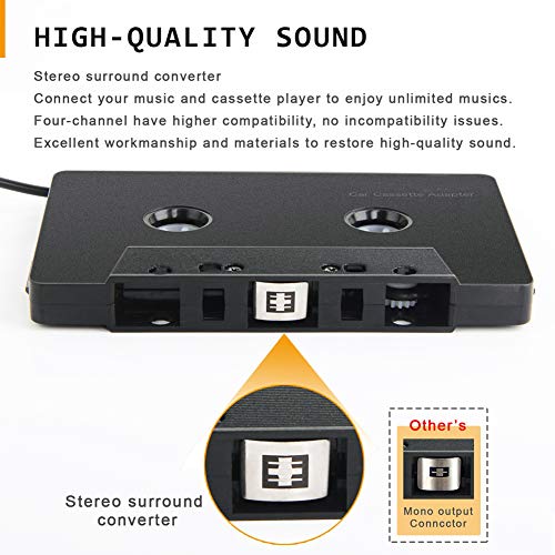 MoreChioce Car Tape Converter, 3.5mm Classtical Car Stereo Cassette Tape Adapter Universal Auto Cassette Converter for CD Music Player Telephone