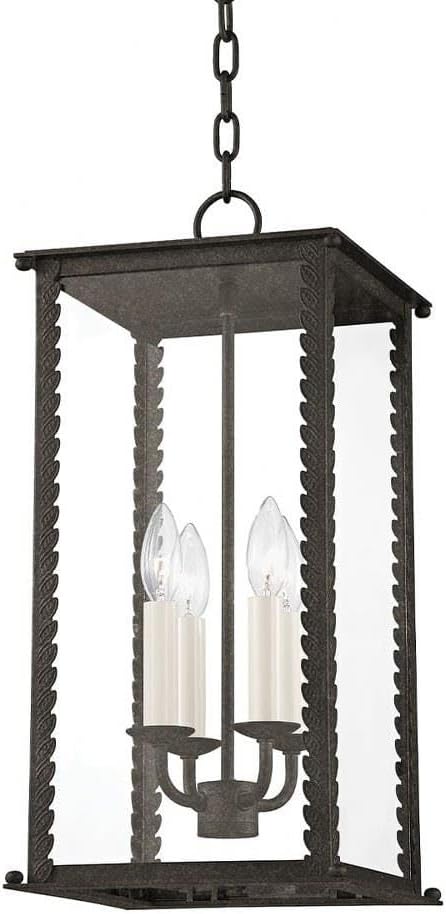 Troy Lighting Zuma 10" Exterior Pendant | French Iron Finish | Clear Glass | Leaf Detail | Traditional Outdoor Pendant | Made of Aluminum, Stainless Steel and Glass | 10" W x 21.25" H | F6710-FRN