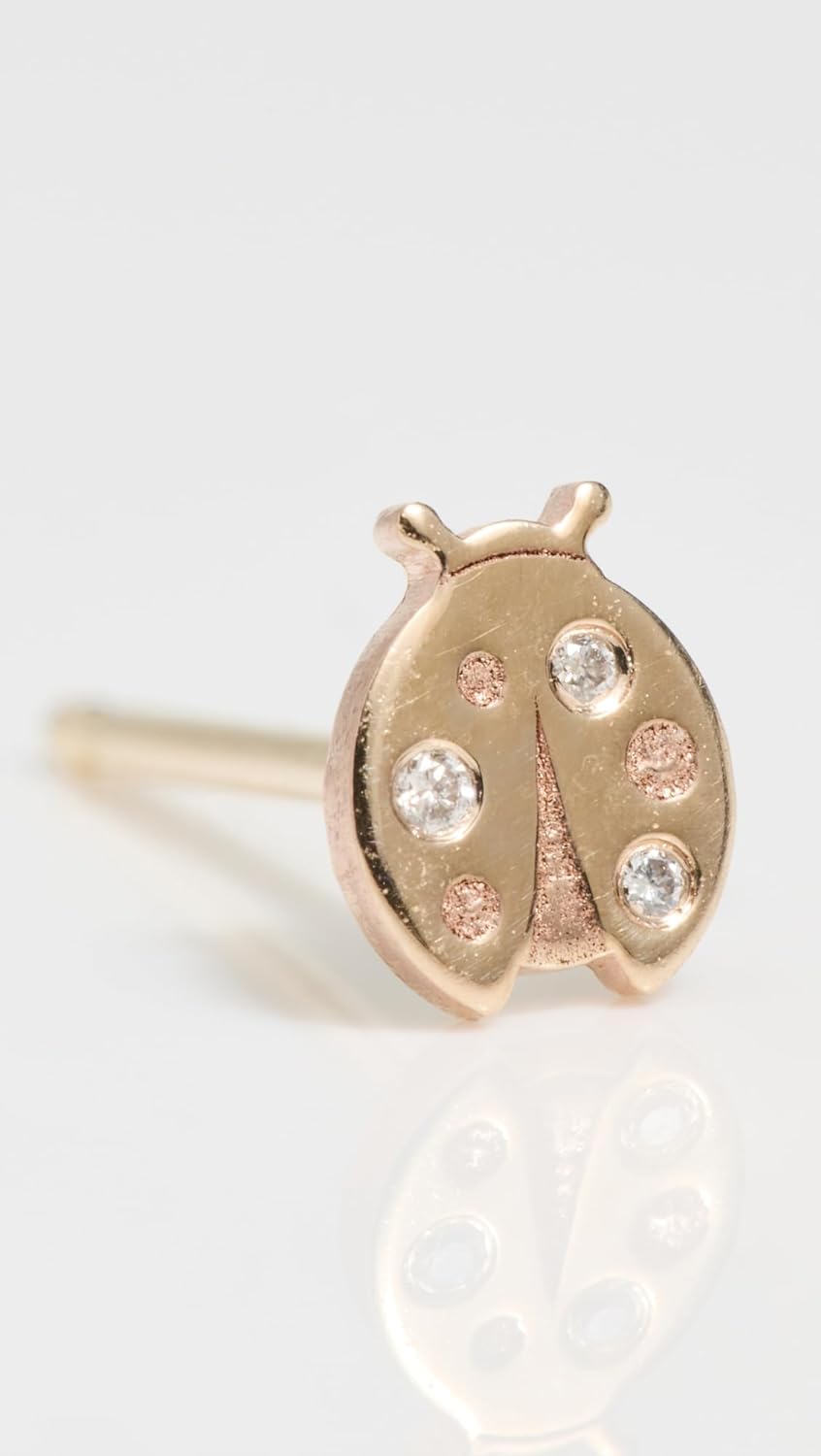 Zoe Chicco Women's 14k Gold Itty Bitty Diamond Ladybug Single Stud Earring - Image 3