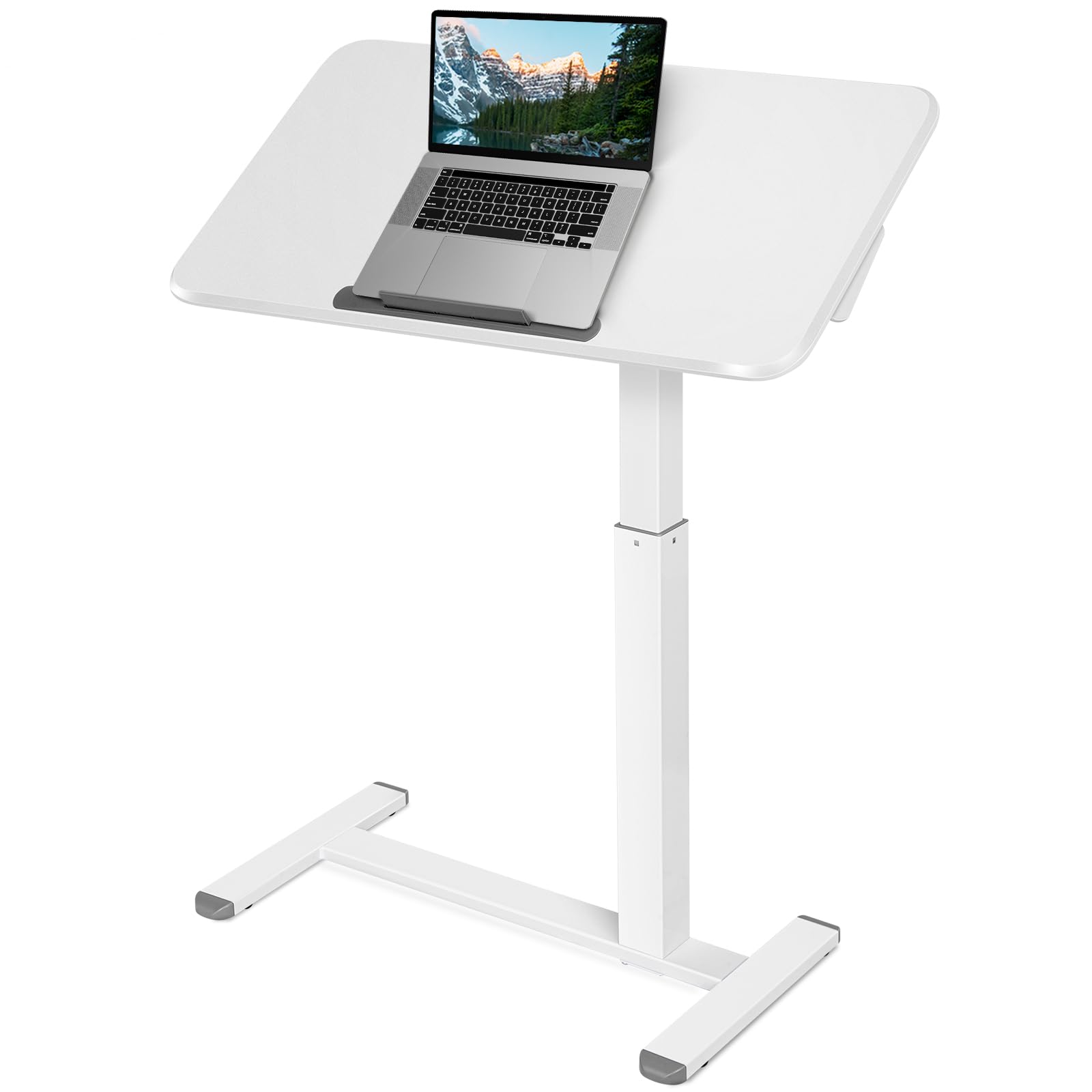 Photo 1 of AMUSIGHT Mobile Standing Desk Adjustable Height, Sit Stand Foldable Desk with Wheels, 90° Tiltable Overbed Bedside Table, Portable Rolling Laptop Desk for Home, Office, School (White) White 32" x 16"