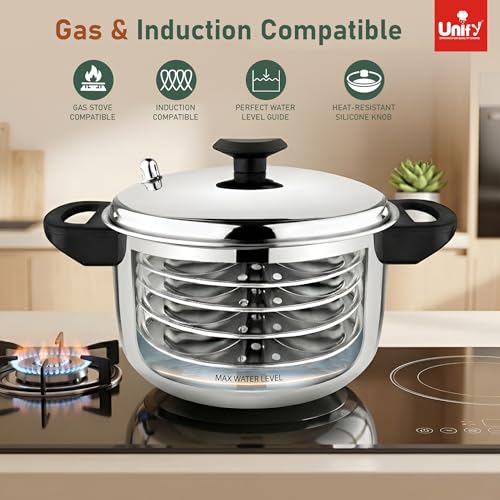 Image of Unify Stainless Steel Idli Maker 4 Plates | Idli Cooker | Induction & Gas Compatible | Sandwich Bottom Steamer with Lid | 16 Idli Capacity | Durable, Rust-Resistant & Easy to Clean