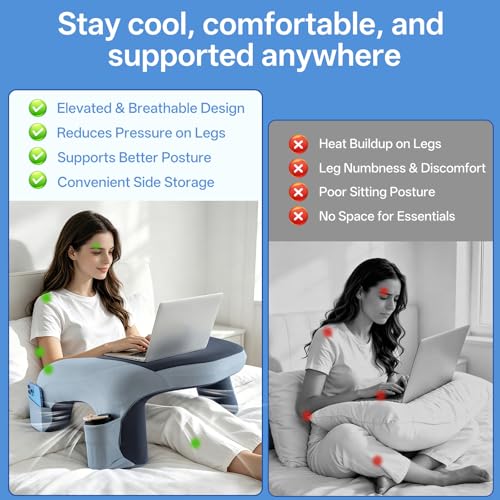 Image of Ergonomic Curved Lap Desk Pillow for Gaming & Reading, Soft Memory Foam Lap Laptop Desk with Cup Holder & Phone Pocket, Breathable Non-Slip Lap Pillow for Bed Couch, Ideal Gamer Gift