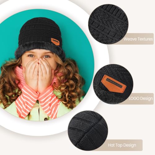 Kids Winter Beanie Hat Scarf Touchscreen Gloves Set Boys Girls 5-15 Years - image 5