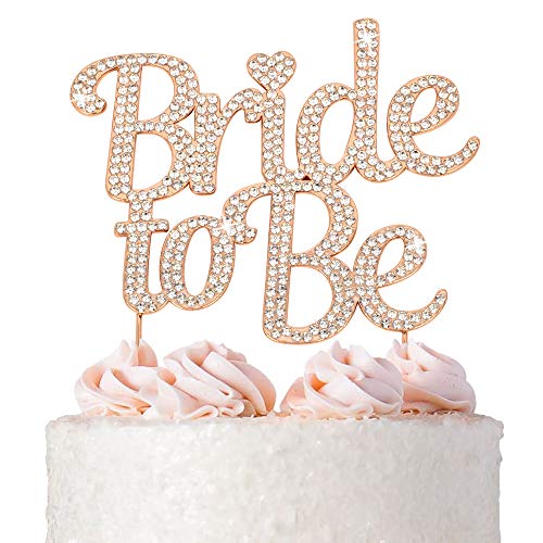 Bride to Be Cake Topper - Premium Rose Gold Metal - Sparkly Bridal Shower or Bachelorette Party Cake Topper - Now Protected in a Box