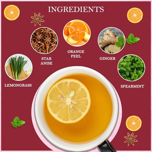 Image of Tealeaf & Co. Orange Ginger Mint Tea Blended with Fresh Herbs and Spices - Herbal Tea Bags with Orange Peel, Ginger, Star Anise, Spearmint & Lemon Grass - Low Caffeine - Gluten Free - 50 Teabags