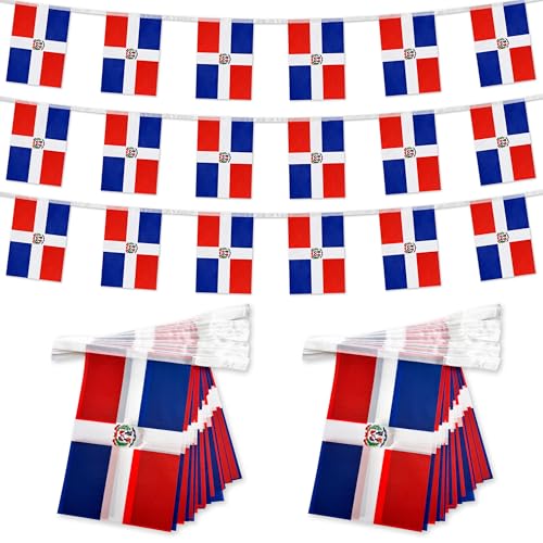 TSMD 2 Packs Dominican Flag Banner Dominican Republic Flags String Small Mini Hanging Flags Decorations,60 Feet 40 Flags