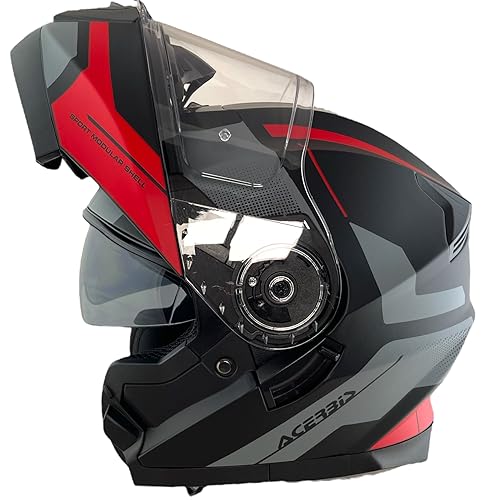 DOBLE XX ACERBIS Casco Serel 22.06 Negro y Rojo Talla XL ( 61/62) Casco Modular con Gafas de Sol Totalmente homologado