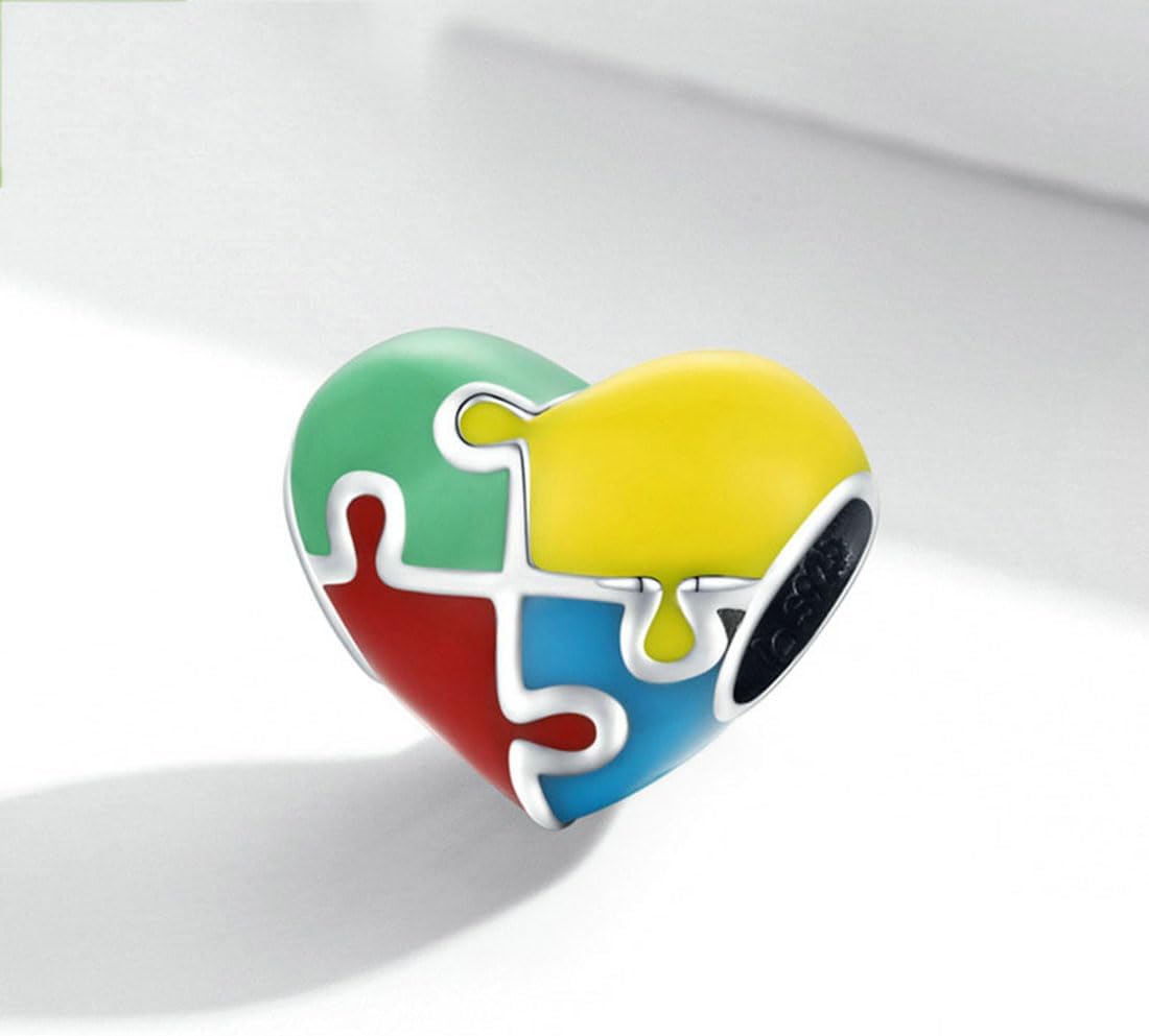 Puzzle Charm 925 Sterling Silver Autism Awareness Love Heart Family Birthstone Letter Clourful DIY Anniversary Charm for Pandora Charm Bracelet - Image 5