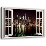 Feeby Cuadros en Lienzo Manhattan Arte Moderno vista de la ventana Marrón 90x60 cm