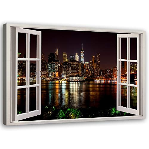 Feeby Cuadros en Lienzo Manhattan Arte Moderno vista de la ventana Marrón 90x60 cm