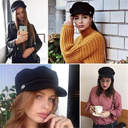 AWOCAN Women's Newsboy Wool Blend Navy Bakerboy Cabbie Fashion Beret Cap, Black, One Size