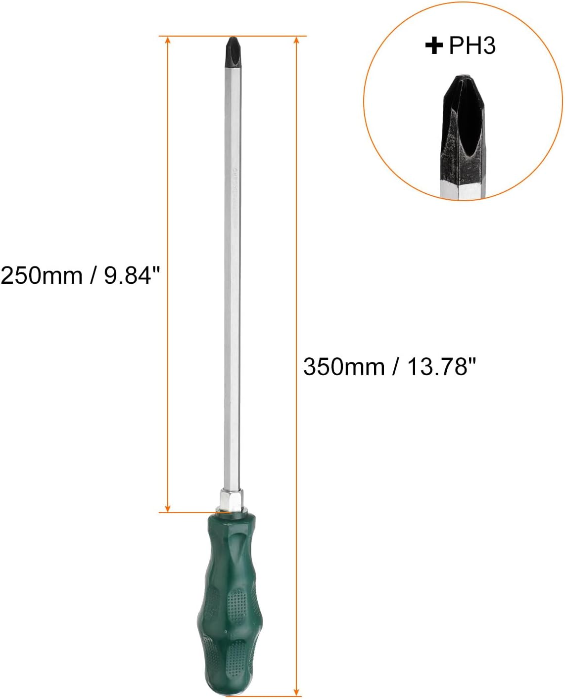 HARFINGTON PH3 Phillips Screwdriver #3 13.8" Magnetic Demolition Screwdrivers 9.8" CR-V with Ergonomic Handle for DIY Repairing, Green