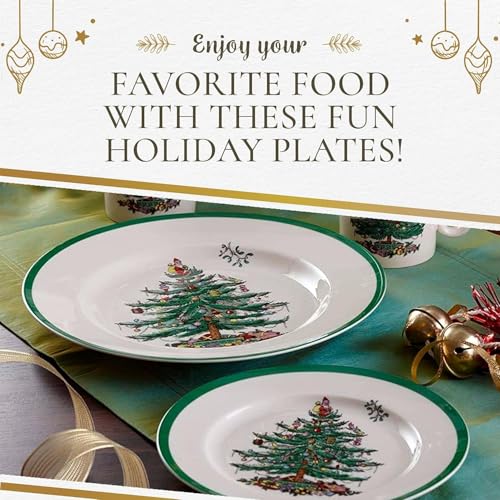 Spode-Christmas-Tree-105-Dinner-Plate-Set-of-4-Festive-Holiday-Stoneware-Plate-with-Christmas-Tree-Green-Borders-Microwave-Dishwasher-Freezer-Oven-Safe-Collectible-Holiday-Tableware Spode Christmas Tree 105 Dinner Plate Set of 4 Festive Holiday Stoneware Plate with Christmas Tree Green Borders Microwave Dishwasher Freezer Oven Safe Collectible Holiday Tableware