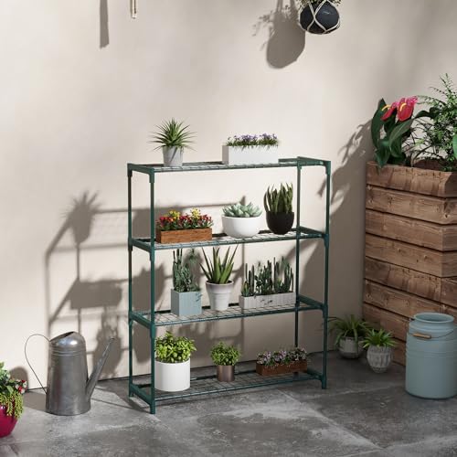Étagère à fleurs extérieure et intérieure, support de pots vert à 4 niveaux - 3