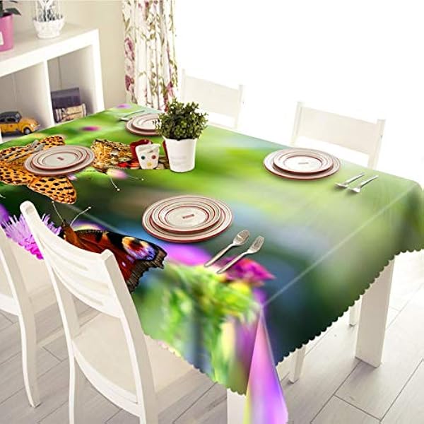 Polyester Tablecloths Rectangular Dinning Table Cloth Waterproof Floret With Butterfly Tablecloth for Picnic Tables Camping Pink Green 140x180CM