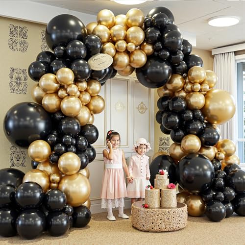 Image of 412Pcs Black and Gold Balloons Garland Arch Kit,18 12 10 5 Inch Different Size Black and Metallic Gold Balloons for Graduation Birthday Wedding Party Decorations