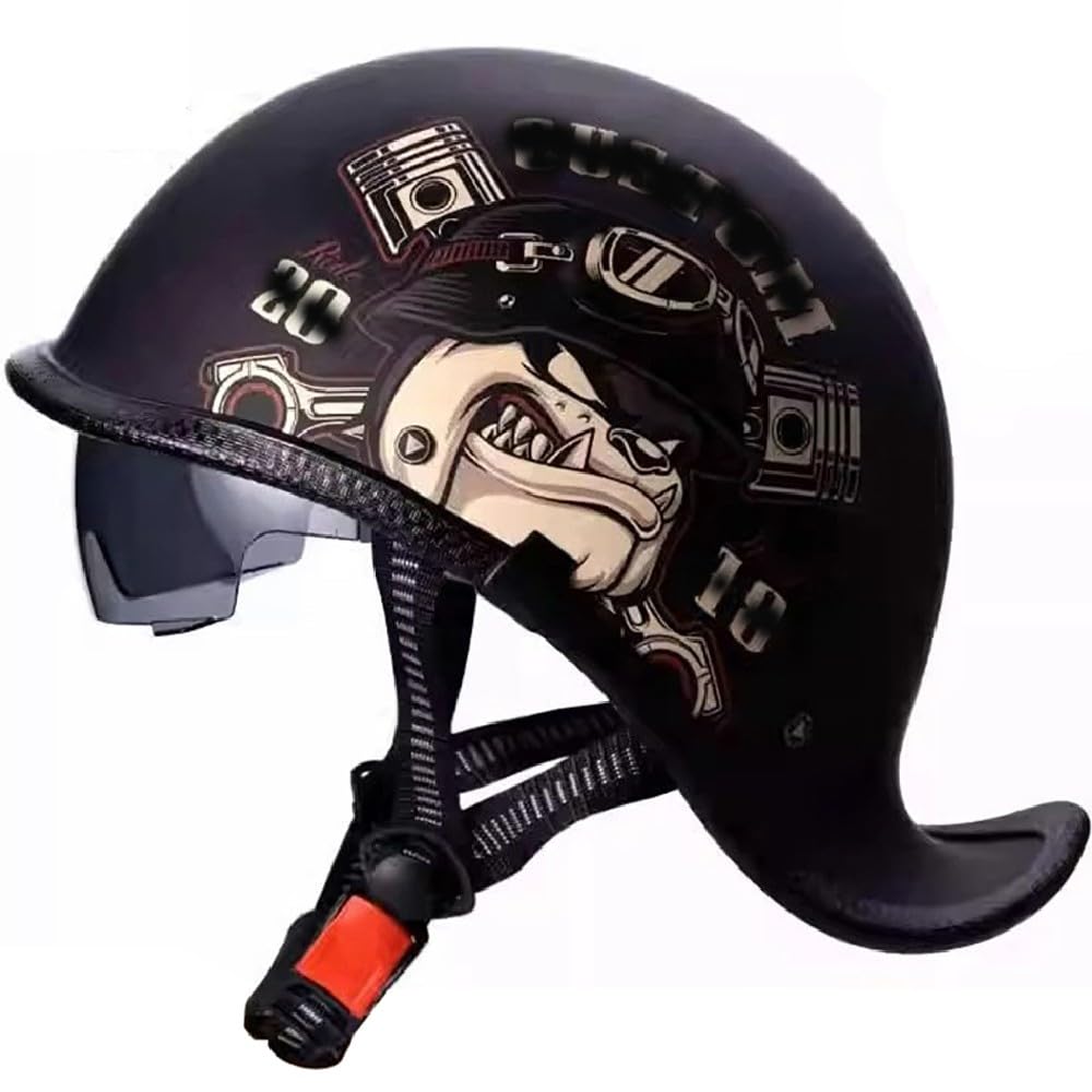 Retro Motorrad Halbhelme, Schwalbenschwanz-Design Motorrad-Helm, DOT/ECE-Zulassung Halbschalenhelm, Roller Helm mit Visier Einstellbar Schnellverschluss-Gurt, für Cruiser Chopper
