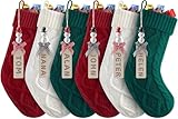 Personalized Christmas Stockings - 18 Inches Hanging Stockings with DIY Snowman Name Tags, 6 Pack Large Size Knitted Stockings for Mantels, Christmas Tree Family Holiday Decor, Red Green White