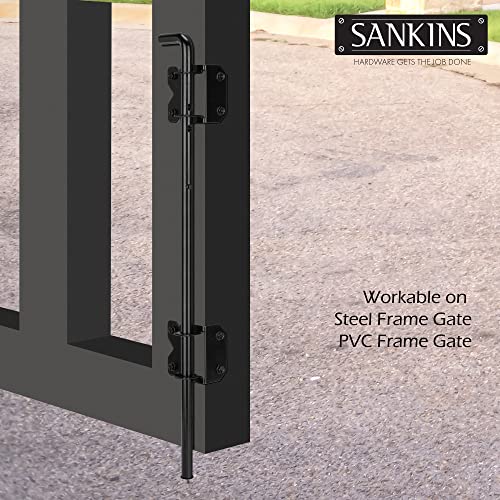 Sankins 36" Cane Bolt Gate Drop Rod Heavy Duty Gate Hardware Solid Steel Gate Ground Latch For Wood Pvc Vinyl Metal Gates Fences Doors, Holding Gate To The Ground, Black Finish #TOP6