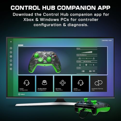 Image of Turtle Beach Rematch Core Wired Gaming Controller Licensed for Xbox & PC | Xbox Series X|S, Xbox One, Audio Controls, Hall-Effect Thumbsticks, Rumble Motors & Impulse Triggers, Ghost Black Camo Green