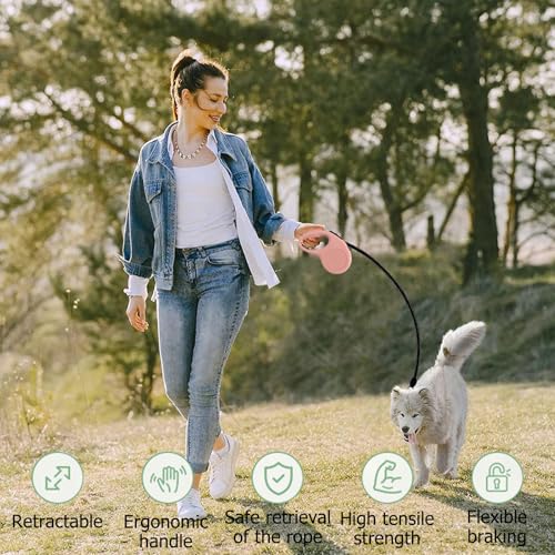 Ausziehbare Leine für Hunde,Rollleine Hundeleine 5m,Leine Hundeleine Einziehbar,Hundeleine für Hunde,Hundeleine Ausziehbar mit Griff,Dog Leash,Verhedderungsfreie Ausziehbare Hundeleine (Rosa)