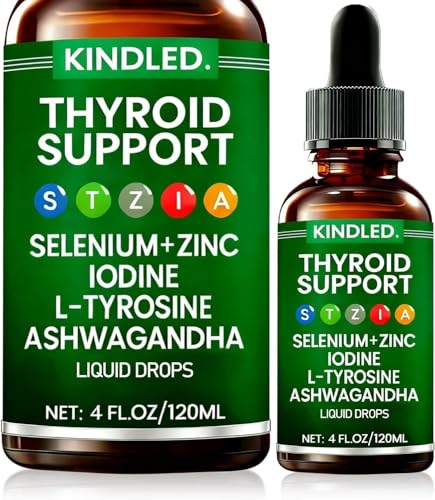 Kindled Thyroid Support Drops | Selenium Zinc Iodine L-Tyrosine Ashwagandha Liquid Drops Thyroid Bloom | Body Balance & Support - 4 FL.OZ (1)