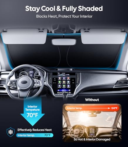 Image of Wigoo for Subaru Outback Windshield Sunshade [OEM Design, 100% Sun Blockage] Foldable Heat Insulation Sun Shade with Storage Bag, for Subaru Outback (2020-2026), Silver Coating