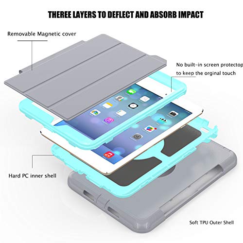 Ipad Mini Case Ipad Mini 2 Case Ipad Mini 3 Case Dunno Heavy Duty Full Body Rugged Protective Case Whit Auto Sleep/Wake Up Stand Folio & Three Layer Design For Apple Ipad Mini 1/2/3 (Grey/Light Blue) #TOP1