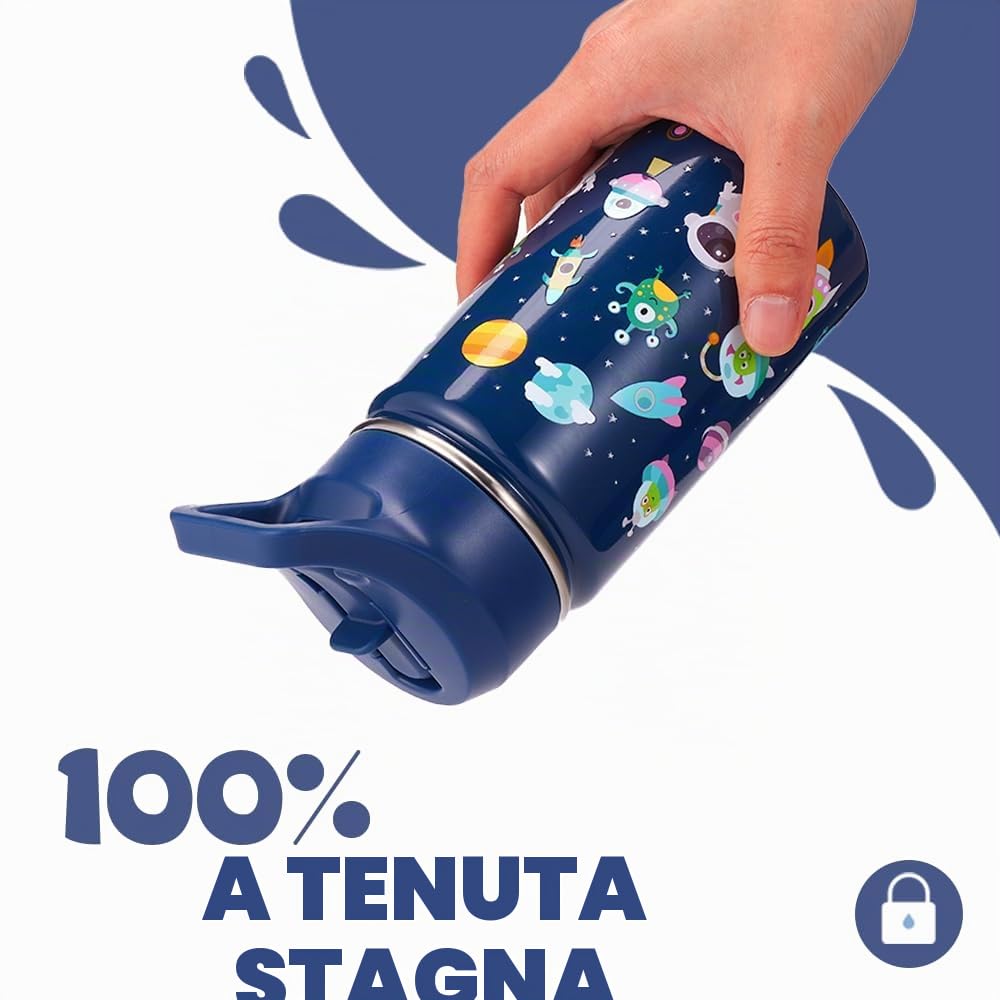 SANTECO borraccia termica con cannuccia 500ml Borraccia Termica Piccola, Acciaio Inossidabile 316, Senza BPA, Facile da Pulire per Scuola/Viaggi/Sport, Blu