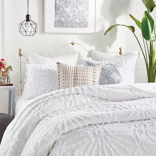 Peri Home Chenille Medallion Cotton Duvet Cover & Sham Set King White 3-Pc by Peri Home - Used condition - Image 3