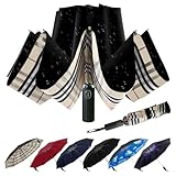 LLanxiry Compact Travel Umbrella Small Inverted Umbrellas for Rain Portable Windproof UV Protection Lightweight Reverse Umbrella for Women & Men(Yellow Plaid 46IN)