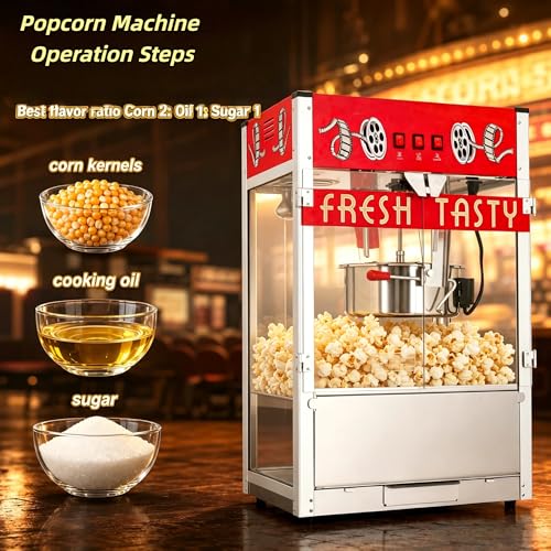 Image of 32OZ Commercial Countertop Popcorn Machine, Theater Style, Red