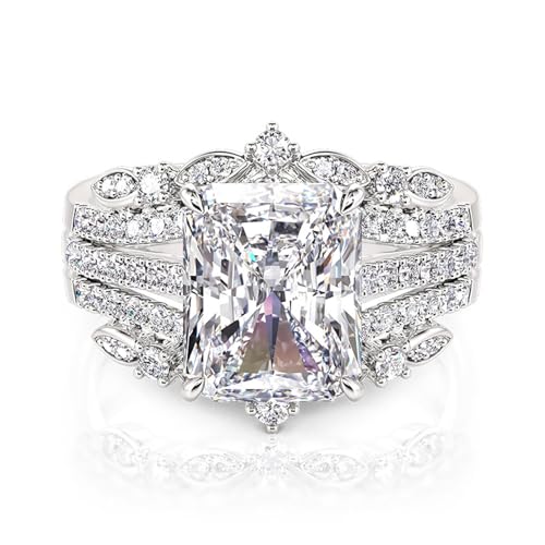 Jeulia 5.2CT Sterling Silver Interchangeable Wedding Ring Set | 2-PC CZ Enhancer Bands for Engagement Stacking | Anniversary Valentine's Gift for Bride, Wife with Gift Box